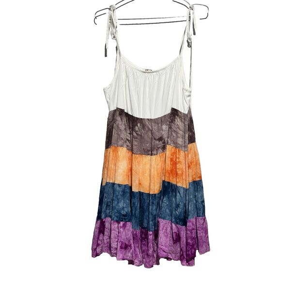 BiBi Color Blocked Tiered Dress Rainbow Ruffle NWT Adjustable straps Medium - Picture 3 of 8
